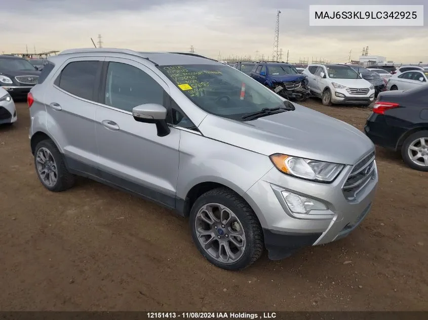 2020 Ford Ecosport Titanium VIN: MAJ6S3KL9LC342925 Lot: 12151413