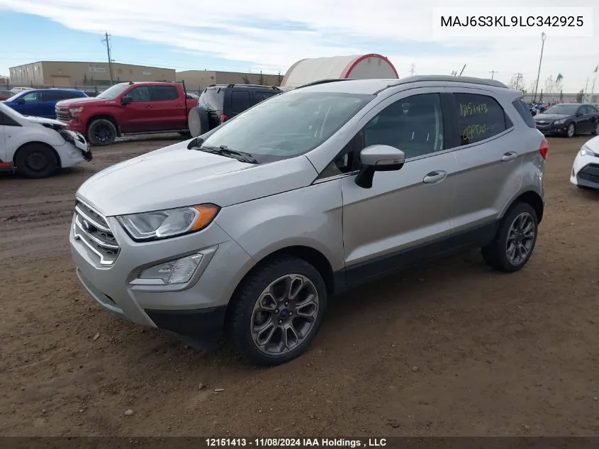 2020 Ford Ecosport Titanium VIN: MAJ6S3KL9LC342925 Lot: 12151413