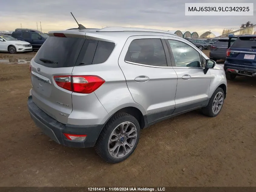 2020 Ford Ecosport Titanium VIN: MAJ6S3KL9LC342925 Lot: 12151413