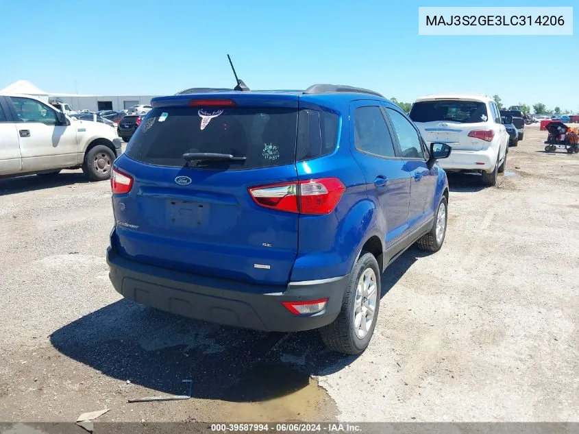 2020 Ford Ecosport Se VIN: MAJ3S2GE3LC314206 Lot: 39587994