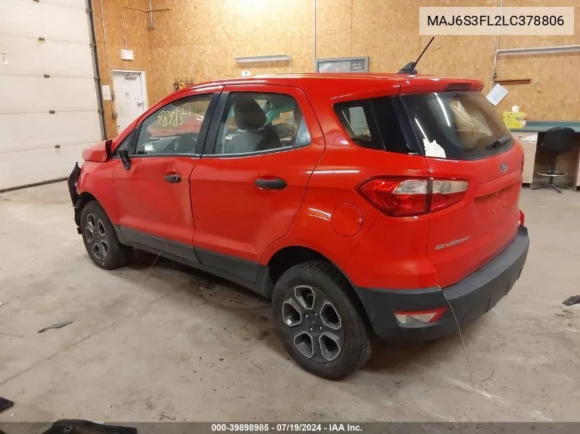 2020 Ford Ecosport S VIN: MAJ6S3FL2LC378806 Lot: 39898985