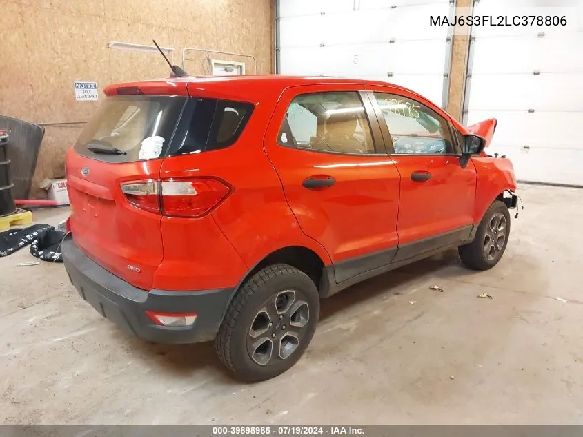 2020 Ford Ecosport S VIN: MAJ6S3FL2LC378806 Lot: 39898985