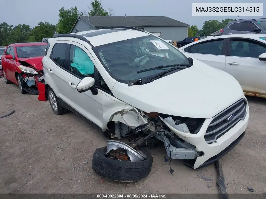 2020 Ford Ecosport Se VIN: MAJ3S2GE5LC314515 Lot: 40022804