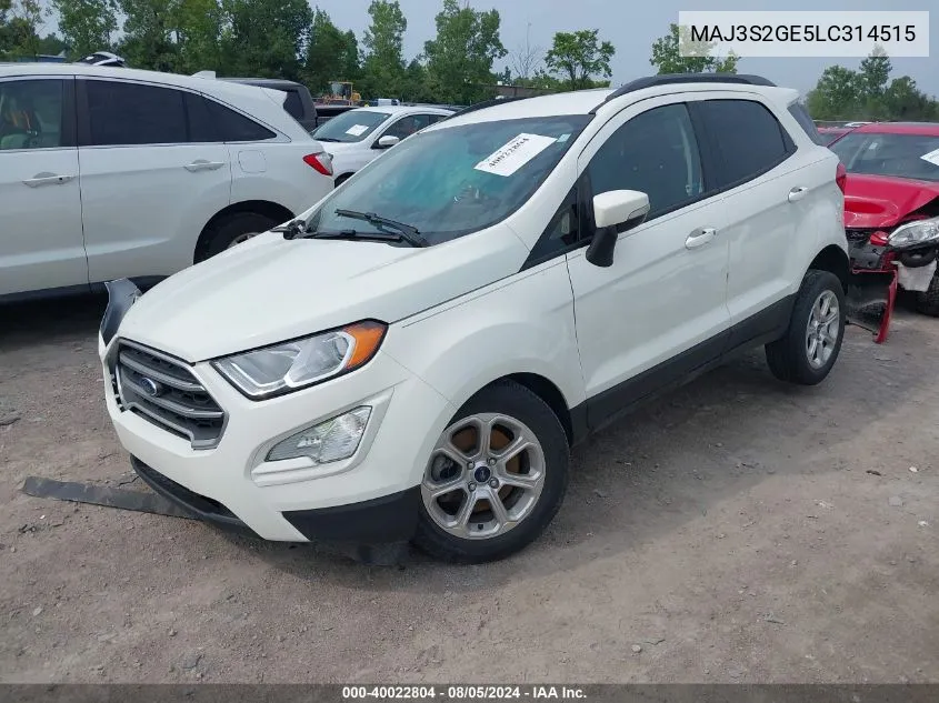 2020 Ford Ecosport Se VIN: MAJ3S2GE5LC314515 Lot: 40022804