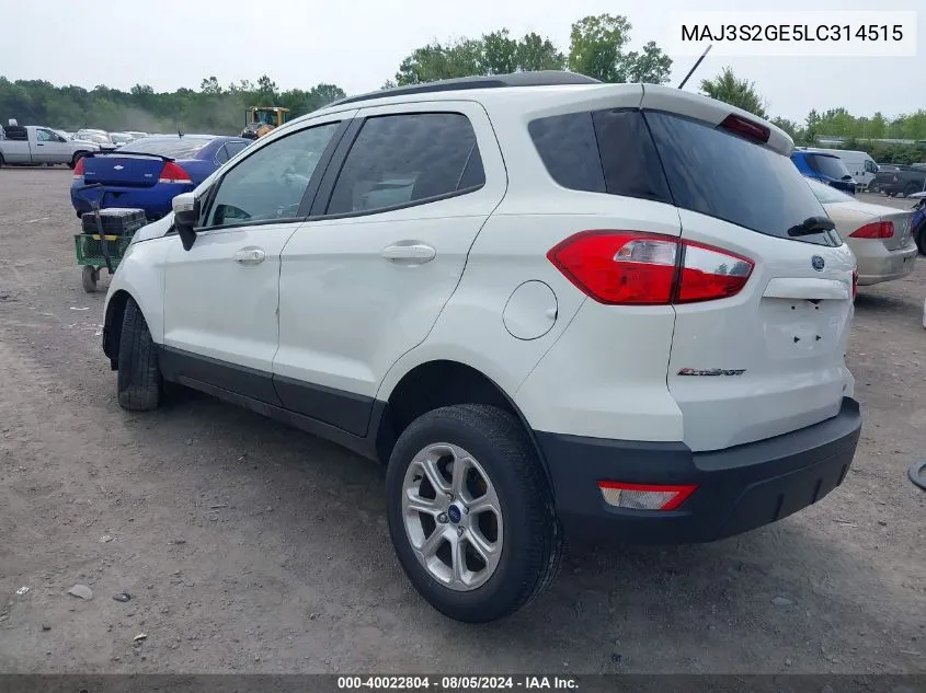 2020 Ford Ecosport Se VIN: MAJ3S2GE5LC314515 Lot: 40022804