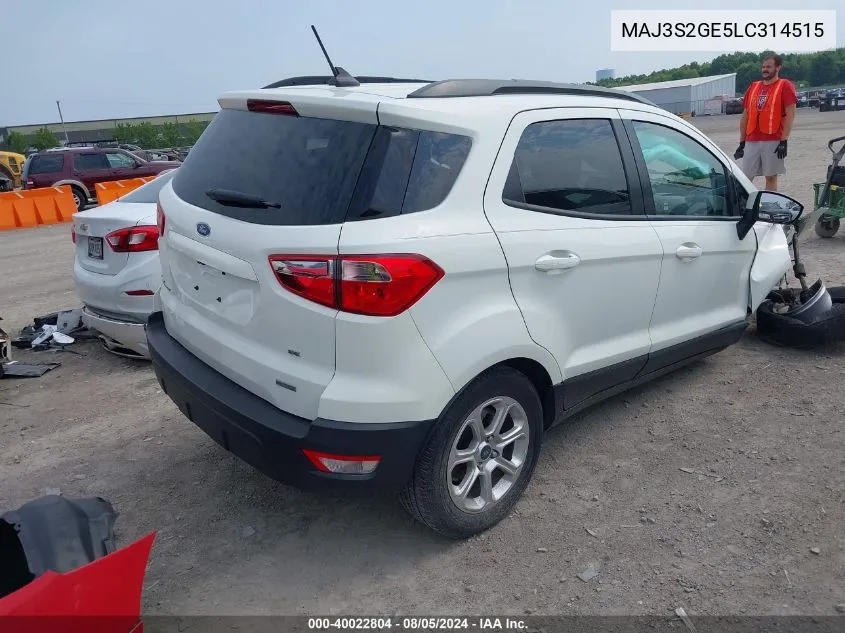 2020 Ford Ecosport Se VIN: MAJ3S2GE5LC314515 Lot: 40022804