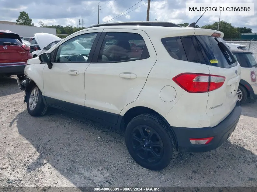 2020 Ford Ecosport Se VIN: MAJ6S3GL0LC366586 Lot: 40066391