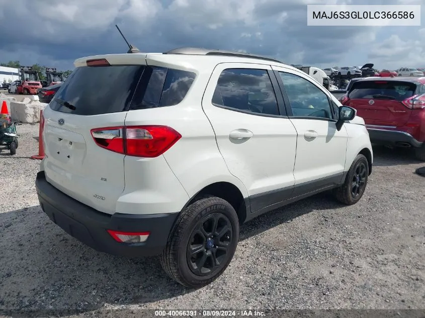 2020 Ford Ecosport Se VIN: MAJ6S3GL0LC366586 Lot: 40066391