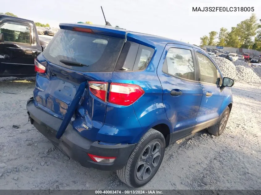 2020 Ford Ecosport S VIN: MAJ3S2FE0LC318005 Lot: 40083474