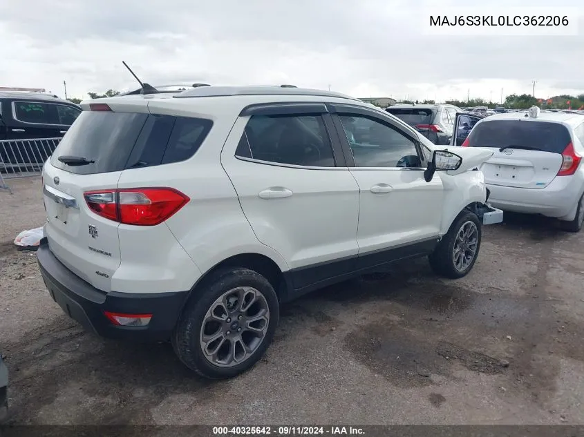 2020 Ford Ecosport Titanium VIN: MAJ6S3KL0LC362206 Lot: 40325642