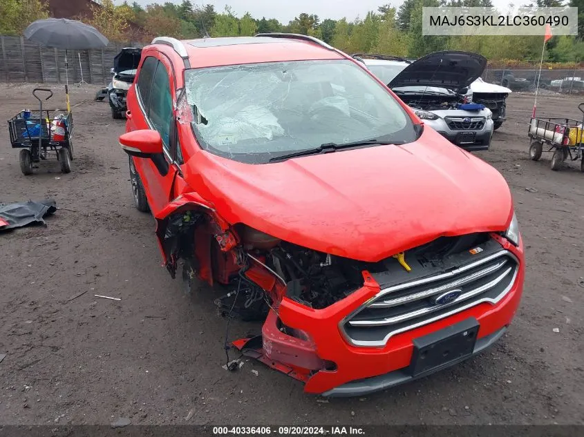 2020 Ford Ecosport Titanium VIN: MAJ6S3KL2LC360490 Lot: 40336406