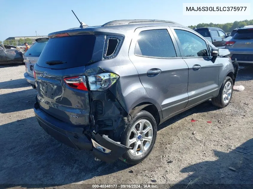 2020 Ford Ecosport Se VIN: MAJ6S3GL5LC375977 Lot: 40348177