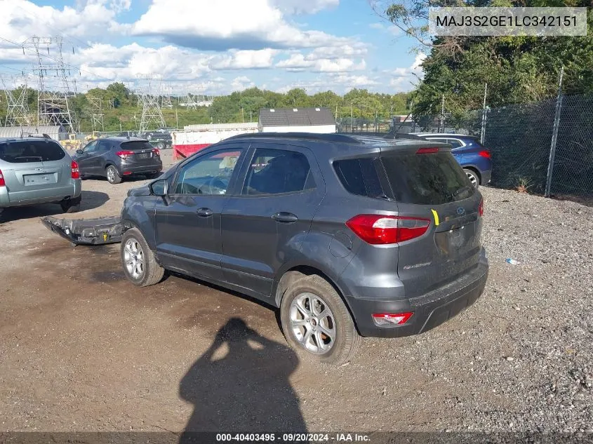 2020 Ford Ecosport Se VIN: MAJ3S2GE1LC342151 Lot: 40403495