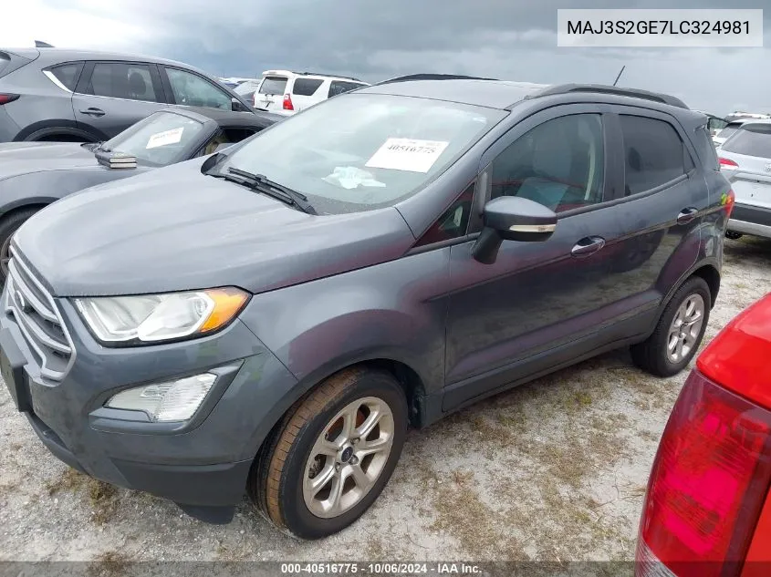 2020 Ford Ecosport Se VIN: MAJ3S2GE7LC324981 Lot: 40516775