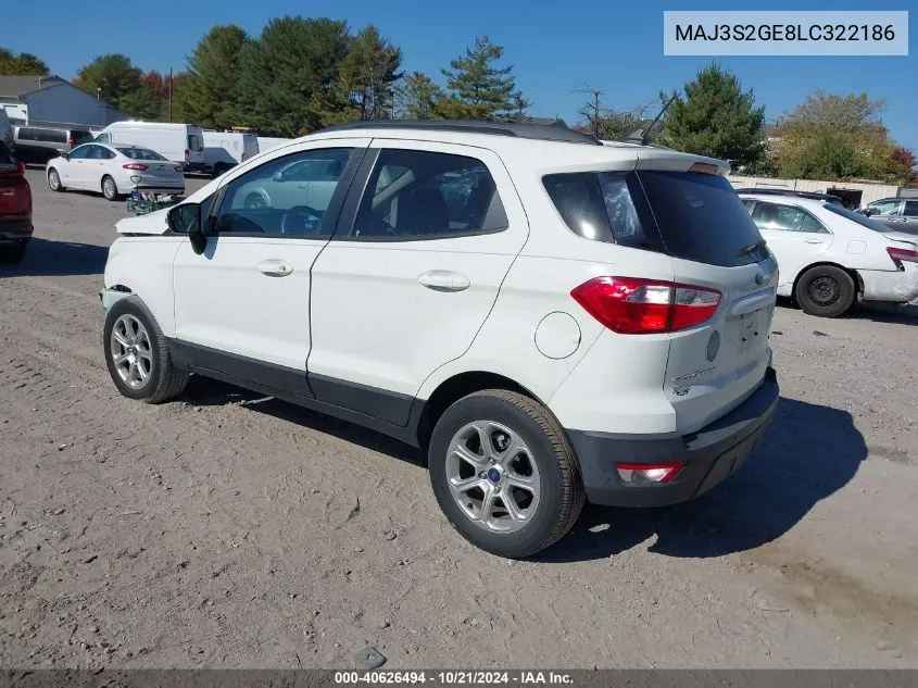 2020 Ford Ecosport Se VIN: MAJ3S2GE8LC322186 Lot: 40626494