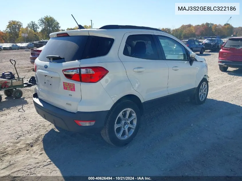 2020 Ford Ecosport Se VIN: MAJ3S2GE8LC322186 Lot: 40626494