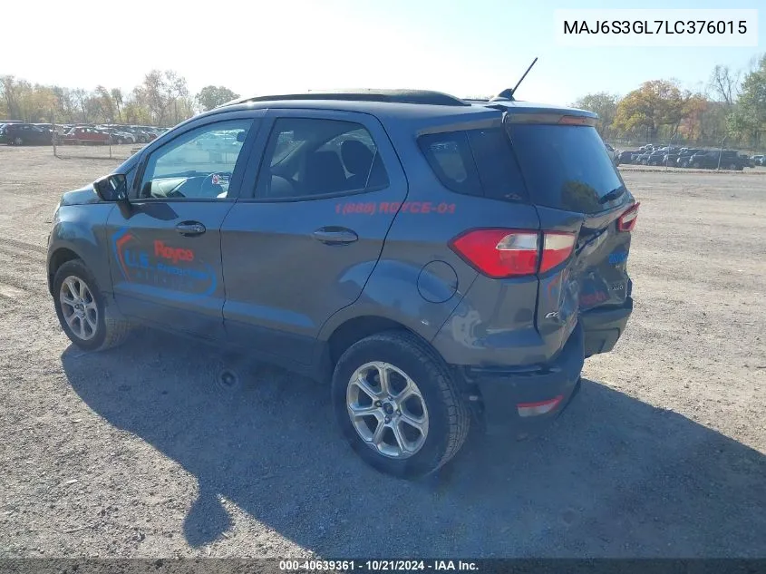 2020 Ford Ecosport Se VIN: MAJ6S3GL7LC376015 Lot: 40639361