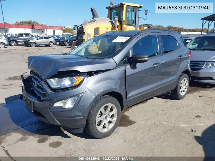 2020 Ford Ecosport Se VIN: MAJ6S3GL3LC311940 Lot: 40662946