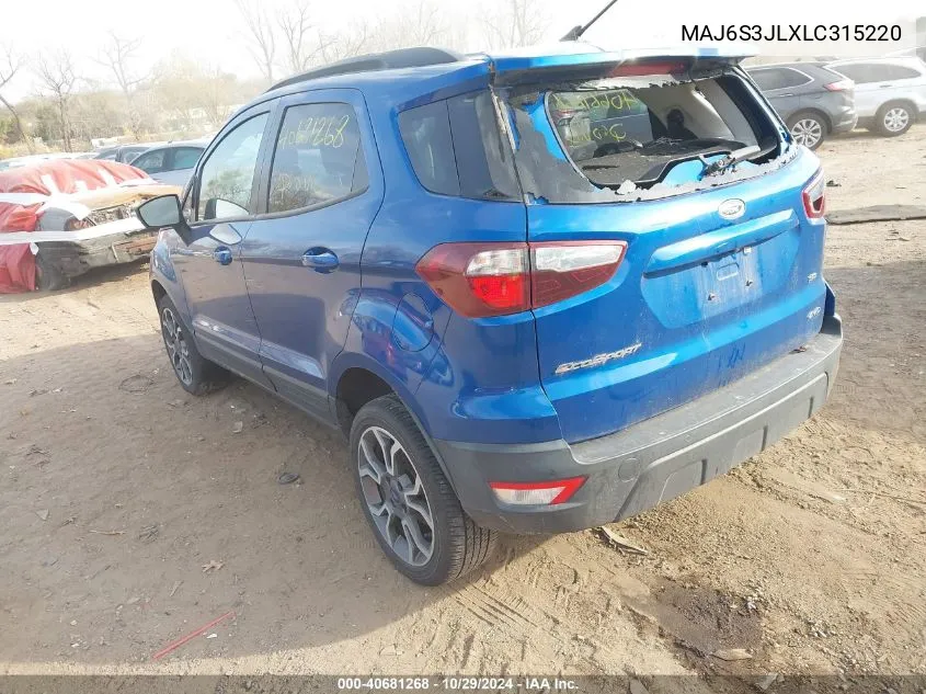 2020 Ford Ecosport Ses VIN: MAJ6S3JLXLC315220 Lot: 40681268