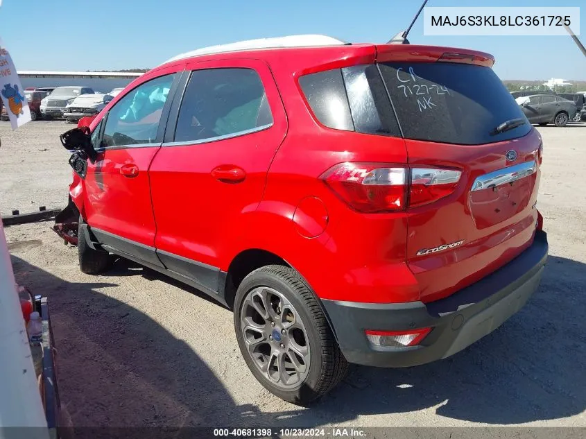 2020 Ford Ecosport Titanium VIN: MAJ6S3KL8LC361725 Lot: 40681398