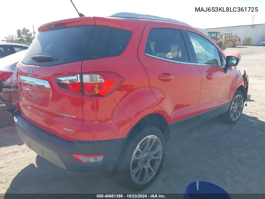 2020 Ford Ecosport Titanium VIN: MAJ6S3KL8LC361725 Lot: 40681398