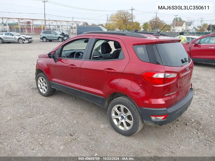 2020 Ford Ecosport Se VIN: MAJ6S3GL3LC350611 Lot: 40685789