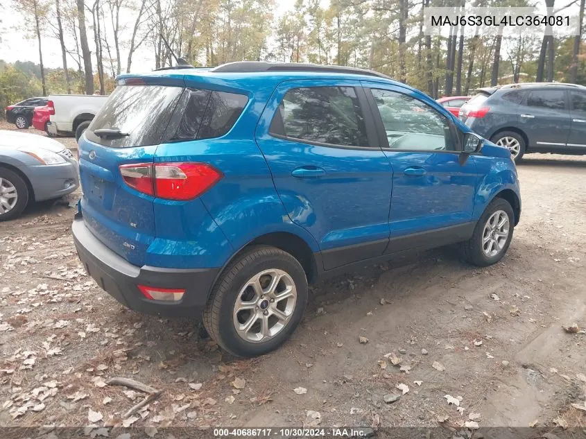 2020 Ford Ecosport Se VIN: MAJ6S3GL4LC364081 Lot: 40686717