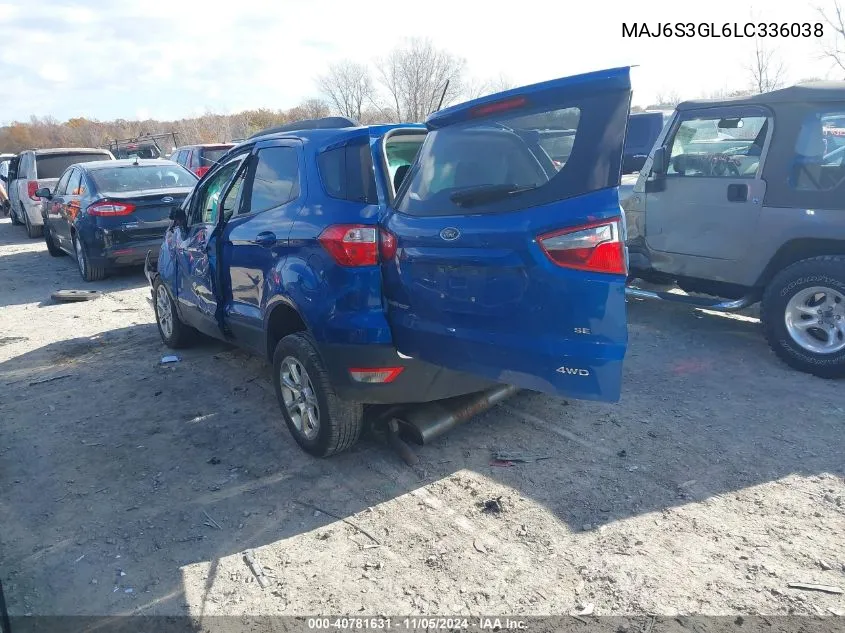 2020 Ford Ecosport Se VIN: MAJ6S3GL6LC336038 Lot: 40781631