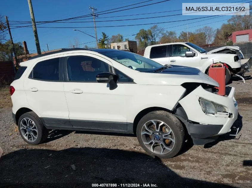 2020 Ford Ecosport Ses VIN: MAJ6S3JL4LC321692 Lot: 40787898