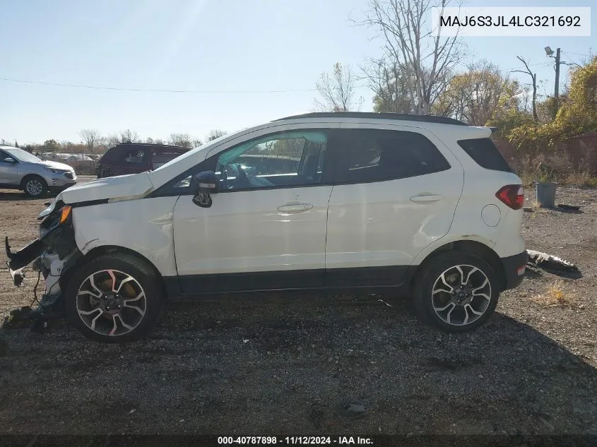 2020 Ford Ecosport Ses VIN: MAJ6S3JL4LC321692 Lot: 40787898