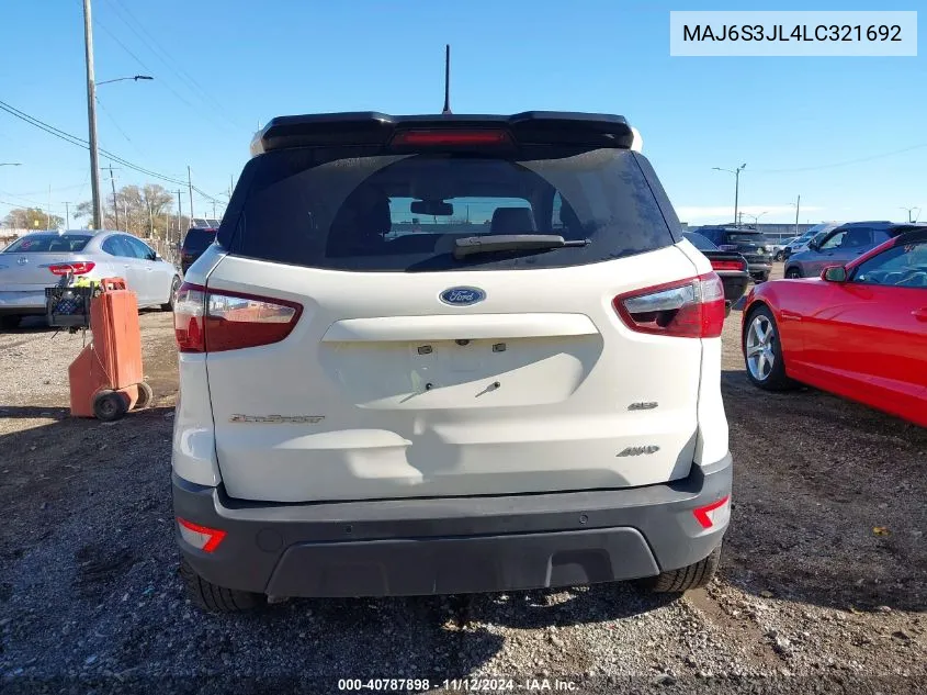 2020 Ford Ecosport Ses VIN: MAJ6S3JL4LC321692 Lot: 40787898