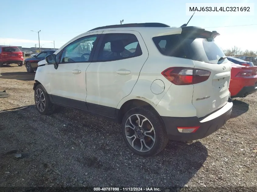 2020 Ford Ecosport Ses VIN: MAJ6S3JL4LC321692 Lot: 40787898