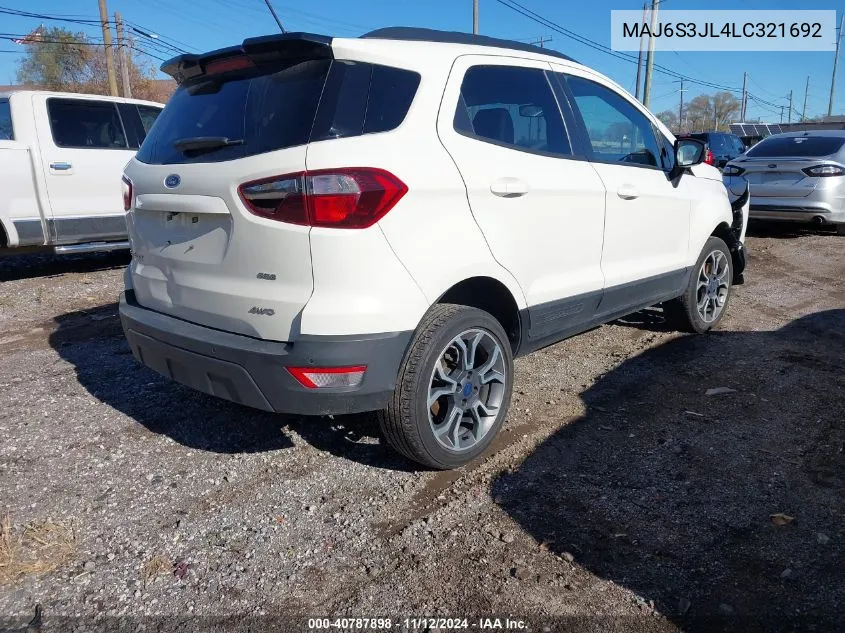 2020 Ford Ecosport Ses VIN: MAJ6S3JL4LC321692 Lot: 40787898