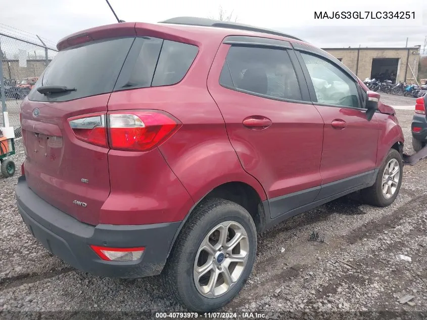 2020 Ford Ecosport Se VIN: MAJ6S3GL7LC334251 Lot: 40793979