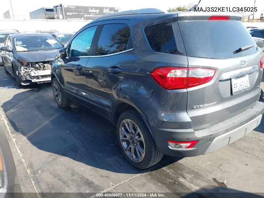 2020 Ford Ecosport Titanium VIN: MAJ3S2KE1LC345025 Lot: 40806077