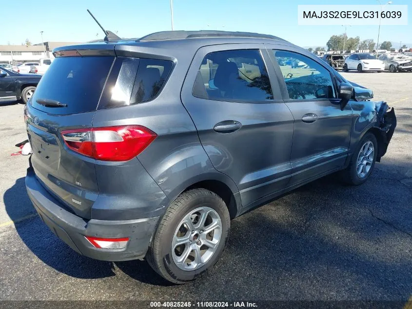 2020 Ford Ecosport Se VIN: MAJ3S2GE9LC316039 Lot: 40825245