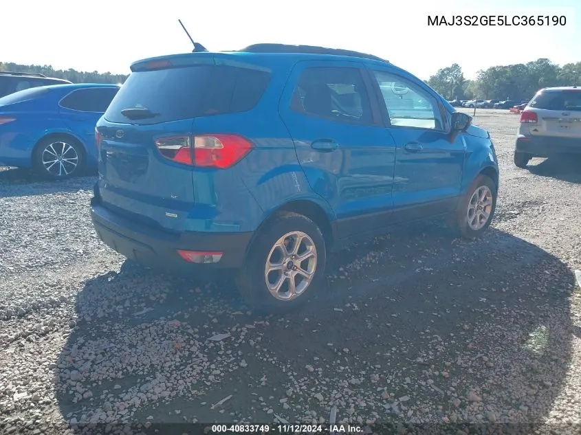 2020 Ford Ecosport Se VIN: MAJ3S2GE5LC365190 Lot: 40833749