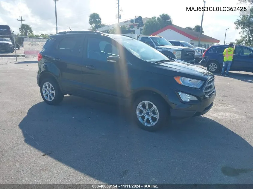 2020 Ford Ecosport Se VIN: MAJ6S3GL0LC362425 Lot: 40839154