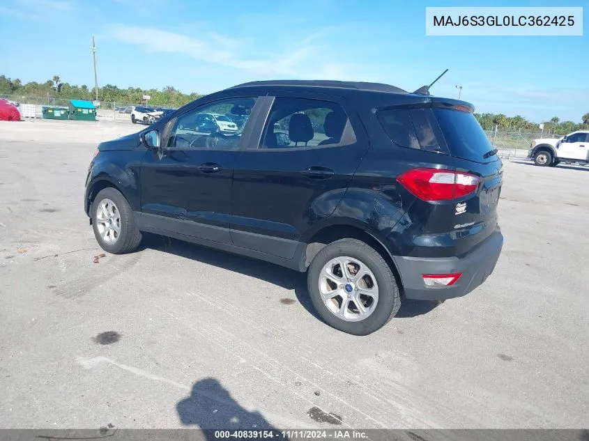 2020 Ford Ecosport Se VIN: MAJ6S3GL0LC362425 Lot: 40839154