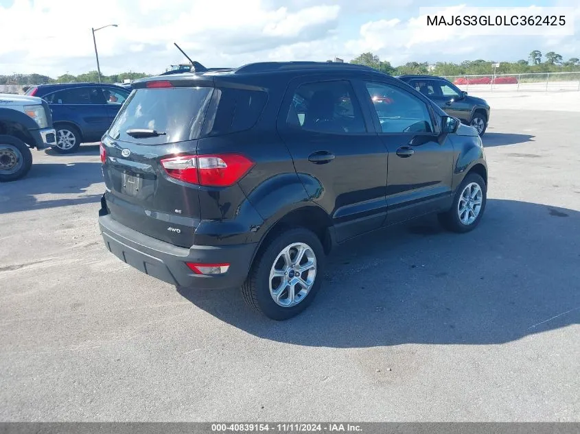 2020 Ford Ecosport Se VIN: MAJ6S3GL0LC362425 Lot: 40839154