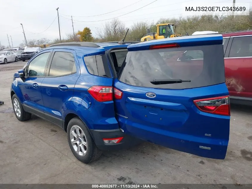 2020 Ford Ecosport Se VIN: MAJ3S2GE7LC343689 Lot: 40852677