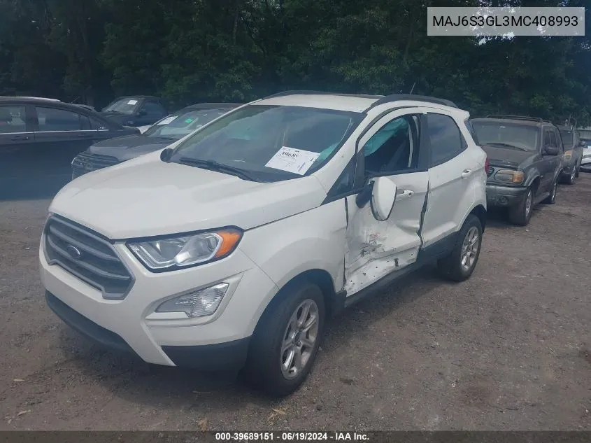 2021 Ford Ecosport Se VIN: MAJ6S3GL3MC408993 Lot: 39689151