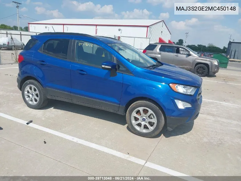 2021 Ford Ecosport Se VIN: MAJ3S2GE2MC450148 Lot: 39713048