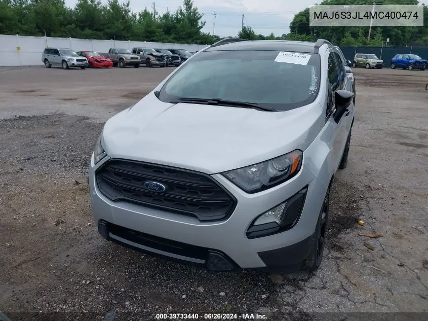 2021 Ford Ecosport Ses VIN: MAJ6S3JL4MC400474 Lot: 39733440