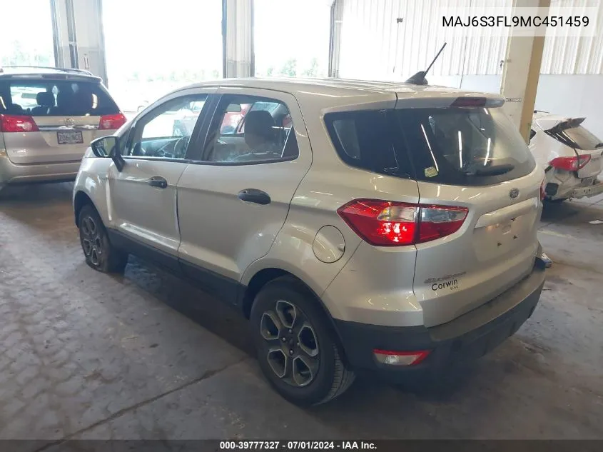 2021 Ford Ecosport S VIN: MAJ6S3FL9MC451459 Lot: 39777327