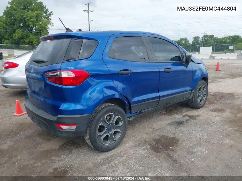 2021 Ford Ecosport S VIN: MAJ3S2FE0MC444804 Lot: 39893045