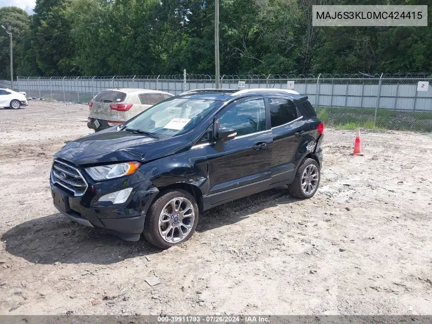 2021 Ford Ecosport Titanium VIN: MAJ6S3KL0MC424415 Lot: 39911793