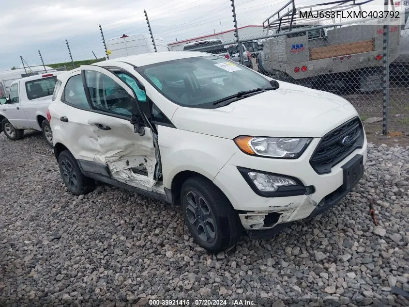 MAJ6S3FLXMC403792 2021 Ford Ecosport S