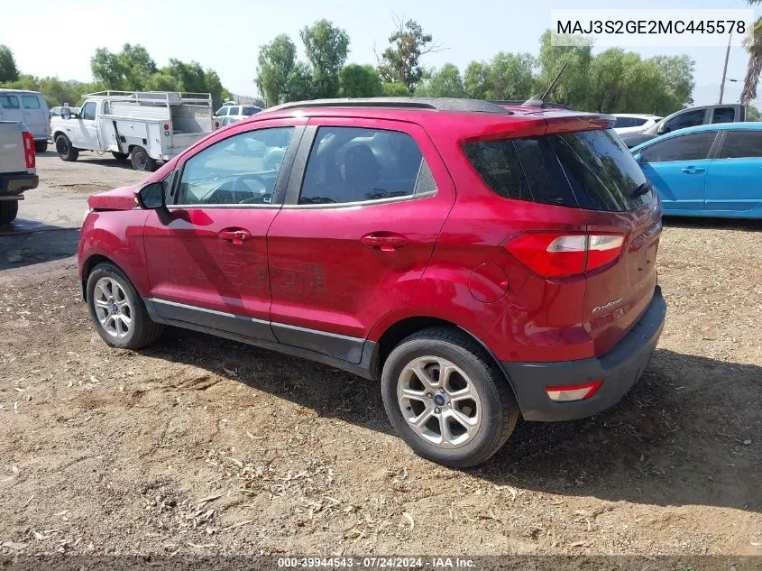 MAJ3S2GE2MC445578 2021 Ford Ecosport Se