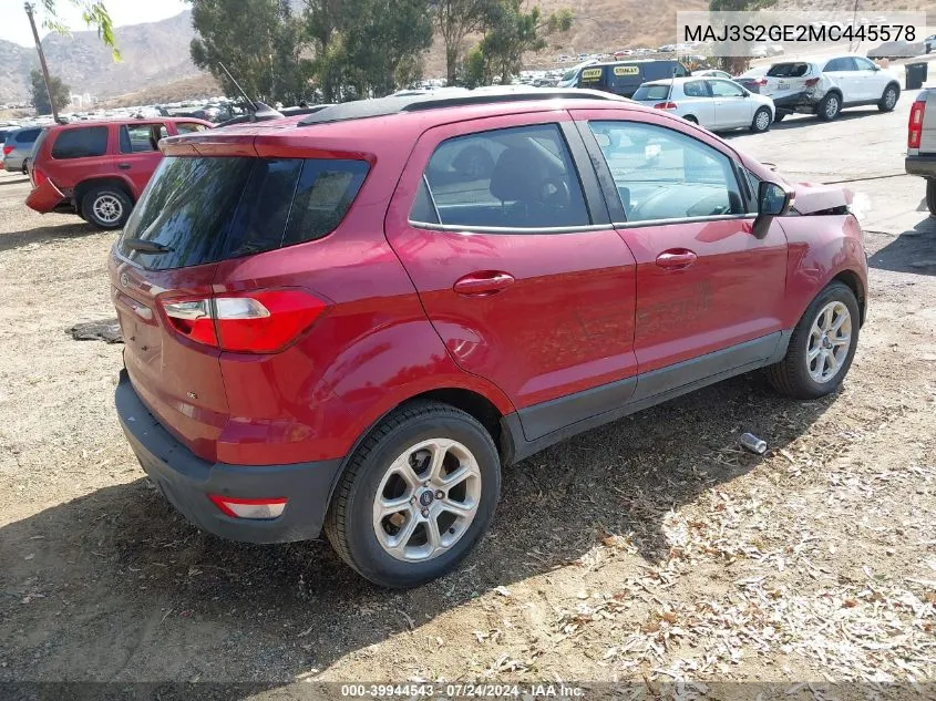 2021 Ford Ecosport Se VIN: MAJ3S2GE2MC445578 Lot: 39944543